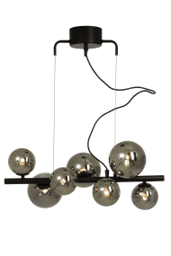 Molekyl 58cm Gris fumé suspension De Aneta Lighting - Plafonnier moderne et élégant de MOLEKYL en métal laqué noir avec 7 abat-jour en verre fumé en deux couleurs.
