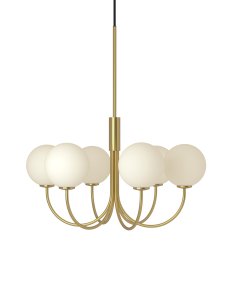 Ballon Ø60 Laiton De Herstal - Les sph&egrave;res en verre opale cr&eacute;ent une lumi&egrave;re douce et tamis&eacute;e, tandis que la structure graphique en laiton apporte &eacute;quilibre et pr&eacute;sence.