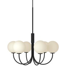Ballon Ø60 Noir De Herstal - Les sph&egrave;res en verre opale cr&eacute;ent une lumi&egrave;re douce et tamis&eacute;e, tandis que la structure noire graphique apporte &eacute;quilibre et pr&eacute;sence.
