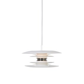 Diablo Ø30 Blanc/chrome suspension De Belid - Cette suspension diffuse une lumi&egrave;re agr&eacute;able et tamis&eacute;e et convient parfaitement &agrave; une utilisation au-dessus de la table &agrave; manger ou dans d'autres pi&egrave;ces de la maison o&ugrave; style et fonctionnalit&eacute; sont recherch&eacute;s.