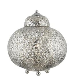 Fretwork 30cm Argent lampe de table De Searchlight - Idéale pour la table à manger, la cuisine ou la fenêtre, partout où vous recherchez un éclairage d'ambiance plein de caractère et une touche de luxe.