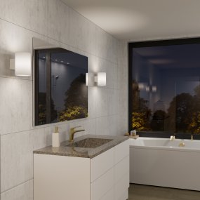 Evoke L Blanc applique murale De Herstal - Den smarta konstruktionen med b&aring;de upp- och nerljus g&ouml;r den till ett utm&auml;rkt val f&ouml;r att belysa din hall, vardagsrum eller sovrum p&aring; ett subtilt men effektfullt s&auml;tt.