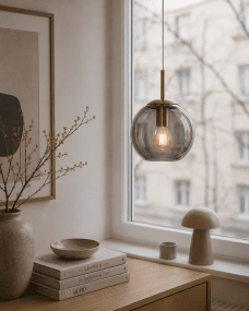 Globi Ø15 Cuivre/fumé lampe de fenêtre De Nordic Lighting - La lampe de fen&ecirc;tre Globi est un luminaire &eacute;l&eacute;gant et moderne qui cr&eacute;e une ambiance chaleureuse et accueillante dans n'importe quelle pi&egrave;ce.