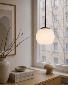 Globi Ø15 Noir et blanc lampe de fenêtre De Nordic Lighting - La lampe de fen&ecirc;tre Globi est une lampe &eacute;l&eacute;gante et moderne qui cr&eacute;e une ambiance chaleureuse et accueillante dans n'importe quelle pi&egrave;ce.