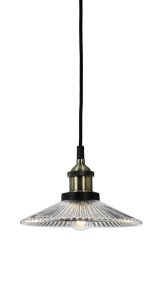 Cobble Ø22 Transparent De Cottex - La suspension Cobble en métal noir avec des détails en verre transparent et en laiton allie élégance industrielle et fonctionnalité.