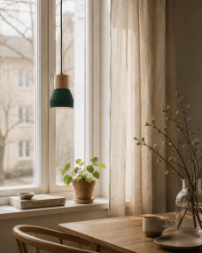 Pepe Ø13 Vert lampe de fenêtre De Nordic Lighting - Pepe est une &eacute;l&eacute;gante lampe de fen&ecirc;tre qui allie mat&eacute;riaux naturels et design moderne.