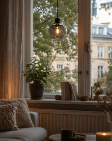 Ariston Ø20 Couleur fumée lampe de fenêtre De Lampan - Elle est fournie avec un c&acirc;ble textile noir de 3,5 m, un interrupteur et une prise.