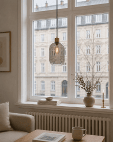 Origo Ø20 Couleur fumée lampe de fenêtre De Lampan - Son abat-jour en verre fum&eacute; diffuse une lumi&egrave;re douce et tamis&eacute;e, tandis que ses d&eacute;tails en or mat lui conf&egrave;rent une touche chaleureuse et raffin&eacute;e.