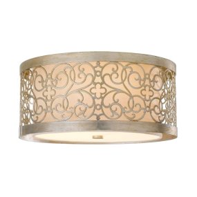 Arabesque Ø38 Argent De Elstead Lighting - &Agrave; l'int&eacute;rieur, un diffuseur en lin blanc cr&egrave;me et une base en verre blanc assurent une lumi&egrave;re douce et homog&egrave;ne.