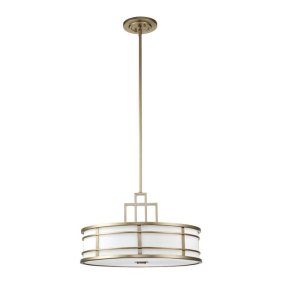 Fusion Ø53 Laiton suspension De Elstead Lighting - Le cadre est équipé de verre opale nervuré sur les côtés et d'un dôme en verre en bas comme diffuseur, créant un effet d'éclairage fascinant.