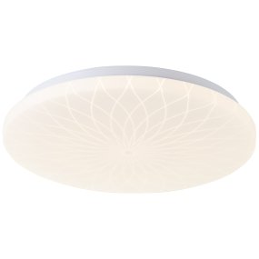 Farah Ø34 Blanc plafonnier De Brilliant - La source lumineuse LED int&eacute;gr&eacute;e produit une lumi&egrave;re blanc chaud (3000 K) et une luminosit&eacute; de 2600 lumens, id&eacute;ale pour cr&eacute;er un environnement agr&eacute;able et lumineux, comme un couloir ou une cuisine.