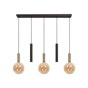 Josiane 105cm Noir De Lucide - L'&eacute;l&eacute;gante suspension Josiane, en m&eacute;tal et verre, allie design moderne et d&eacute;tails chaleureux.