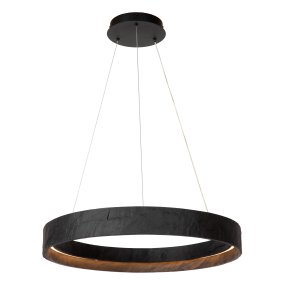 Adelante Ø60 Noir De Lucide - Son abat-jour rond s&eacute;duit par sa texture irr&eacute;guli&egrave;re et vibrante, lui conf&eacute;rant un aspect exclusif et cr&eacute;ant l'illusion de la pierre naturelle.