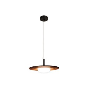 Carmino Ø38 Terre cuite suspension De Lucide - Le dessous nervuré de l'abat-jour crée une texture décorative et s'harmonise parfaitement avec les détails en métal noir de la lampe.