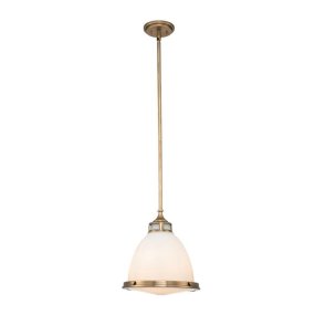 Amelia Ø32 Laiton suspension De Elstead Lighting - Amelia har en klassisk pendeldesign som f&ouml;rnyar vintage-detaljer med ett gjutet glasf&auml;ste, en gjuten metallram samt framtr&auml;dande g&aring;ngj&auml;rn och sp&auml;nnen.