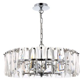 Puntes Ø52 Chrome cristal De Maytoni - Puntes est un &eacute;l&eacute;gant lustre de plafond en m&eacute;tal chrom&eacute; avec des prismes &eacute;tincelants qui entourent les sources lumineuses et cr&eacute;ent un jeu de lumi&egrave;re magique lorsque la lampe est allum&eacute;e.