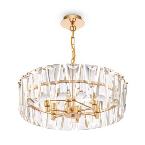 Puntes Ø52 Or cristal De Maytoni - Puntes est un &eacute;l&eacute;gant lustre de plafond en m&eacute;tal dor&eacute; avec des prismes scintillants qui entourent les sources lumineuses et cr&eacute;ent un jeu de lumi&egrave;re magique lorsque la lampe est allum&eacute;e.