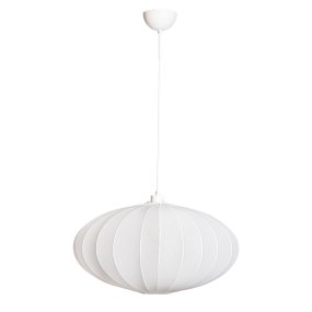 Isola Ø60 Blanc suspension De Cottex - Le tissu est tendu sur une structure m&eacute;tallique profil&eacute;e, cr&eacute;ant ainsi la silhouette distinctive de la lampe et lui conf&eacute;rant une allure a&eacute;rienne et d&eacute;licate.
