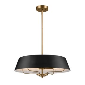 Luella Ø56 Noir suspension De Elstead Lighting - Versions : entièrement en laiton naturel brossé et chaud ou avec un abat-jour en métal élégant en noir.
