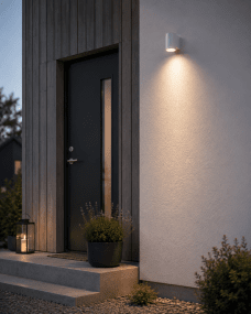 Oden Single Blanc lampe d’extérieur De Lampan - Lampan lyser fint ner p&aring; v&auml;ggen och skapar en h&auml;rlig atmosf&auml;r.