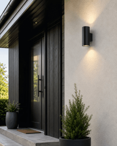 Oden Duo Noir lampe d’extérieur De Lampan - Lampan lyser fint b&aring;de upp och ner p&aring; v&auml;ggen.