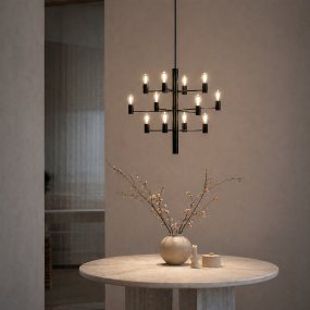 Manola 12 Ø60 Noir suspension De Herstal - Manola est un lustre intemporel &agrave; douze bras qui apporte une touche d'&eacute;l&eacute;gance &agrave; toute pi&egrave;ce.