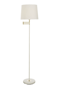 Birka Blanc lampadaire De Aneta Lighting - Lampadaire Birka en métal laqué blanc et détails en laiton sur la base.