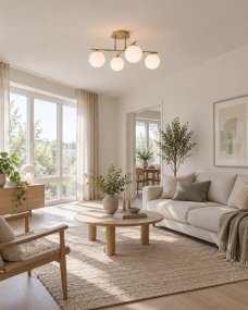 Globi 4 Ø65 Laiton brossé/blanc plafonnier De Nordic Lighting - Id&eacute;al pour les couloirs, les chambres ou les salons, il offre un &eacute;clairage d&eacute;coratif et g&eacute;n&eacute;ral de qualit&eacute;.