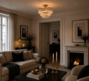Ascot Ø46 Laiton/transparent cristal De Lampan - Gr&acirc;ce &agrave; sa faible hauteur sous plafond, Ascot est id&eacute;al pour les pi&egrave;ces &agrave; plafond bas, o&ugrave; il devient un point focal d&eacute;coratif tout en cr&eacute;ant une atmosph&egrave;re chaleureuse et accueillante.