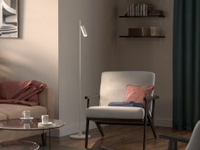 Pipeline 1 Blanc mat lampadaire De Herstal - Avec une hauteur de 132,3 cm et un diam&egrave;tre de base de 20 cm, Pipeline offre une pr&eacute;sence stable et &eacute;l&eacute;gante adapt&eacute;e aux salons, chambres et bureaux &agrave; domicile.