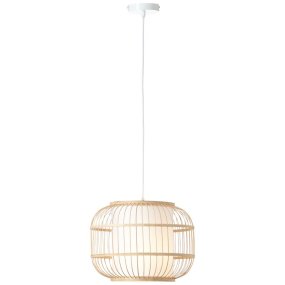 Bones Ø40 Bois suspension De Brilliant - L'abat-jour est recouvert d'un tissu blanc de haute qualité, offrant une douce diffusion lumineuse, tandis que les détails en bambou, un matériau renouvelable et respectueux de l'environnement, contribuent à une ambiance naturelle et chaleureuse.
