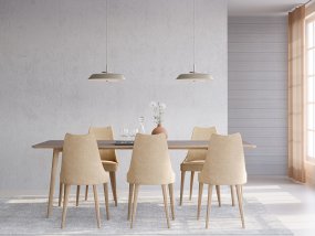 Horisont Ø43 Champagne suspension De Belid - Ses abat-jour élancés, son verre soufflé à la main et son abat-jour suspendu lui confèrent une esthétique à la fois classique et moderne.