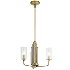 Kimrose Ø45 Laiton brossé suspension De Elstead Lighting - Les abat-jour cylindriques en verre sont transparents et présentent des rainures verticales, créant un effet d'éclairage unique et subtil.