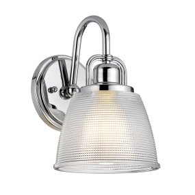 Dublin Ø20 Chrome poli lampe de salle de bain De Elstead Lighting - L'applique murale Dublin est un luminaire de salle de bain élégant avec un abat-jour en verre pressé détaillé au design texturé.