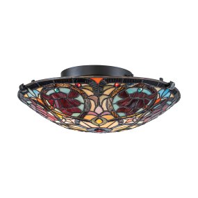 Larissa Ø42 Multicolore De Elstead Lighting - Son abat-jour en forme de bol est réalisé en verre acrylique coloré dans de magnifiques nuances de rouge, bleu, rose et jaune, créant un motif riche et vibrant.