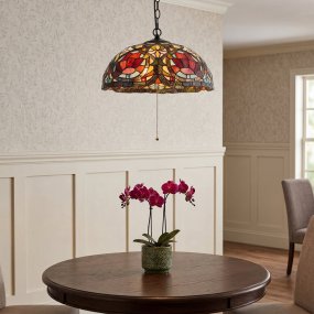 Larissa Ø38 Multicolore De Elstead Lighting - Larissa est une suspension d&eacute;corative de style Tiffany classique, fabriqu&eacute;e en acier avec une magnifique finition bronze vieilli.