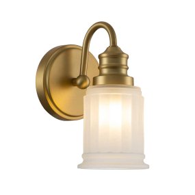 Swell Ø11 Laiton brossé lampe de salle de bain De Elstead Lighting - L'applique murale Swell en laiton brossé est un classique américain élégant en acier avec verre dépoli.