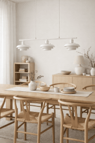 Stealth 86cm Blanc suspension De Nordic Lighting - Le luminaire est fourni avec deux jeux d'accessoires &ndash; boutons et anneaux chrom&eacute;s et blancs &ndash; vous permettant ainsi de choisir facilement le style qui convient le mieux &agrave; votre d&eacute;coration.
