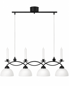 Florens 90cm Noir suspension De Cottex - Le plafonnier Floren en m&eacute;tal et verre blanc allie &eacute;l&eacute;gance et fonctionnalit&eacute; avec un espace pour quatre lumi&egrave;res et ajoute une touche classique &agrave; votre maison.