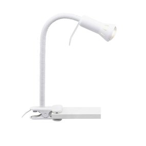 Flex Blanc lampe à pince De Brilliant - Id&eacute;ale lorsque l&#39;espace est limit&eacute; et qu&#39;une base de lampe classique ne convient pas, Flex offre un &eacute;clairage flexible et peu encombrant, id&eacute;al comme lampe de travail sur un bureau ou comme &eacute;clairage d&#39;appoint sur des &eacute;tag&egrave;res et autres petites surfaces.