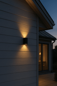 Tor duo Noir lampe d’extérieur De Lampan - Lampan lyser fint ner och upp p&aring; v&auml;ggen och skapar en h&auml;rlig atmosf&auml;r.