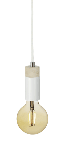 Spartan Ø5 Blanc De Cottex - Une suspension &eacute;l&eacute;gante et minimaliste qui associe m&eacute;tal blanc, bois et d&eacute;tails chrom&eacute;s.