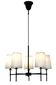 Verbier Ø58 Noir suspension De Aneta Lighting - Fabriqué en métal laqué noir à la surface légèrement rugueuse et doté d'abat-jour en tissu blanc, Verbier diffuse une lumière agréable et élégante, idéale pour éclairer la table lors de dîners conviviaux dans la cuisine ou la salle à manger.