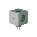 Square 2 Socket extender with 30W Dual USBC Vert De Avolt - Rallonge de prise d'Avolt au design élégant avec un cube en plastique recyclé et une plaque magnétique sur le fond pour l'accrocher au mur.