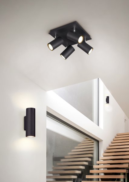 Marley 18cm Noir applique murale De Trio Lighting - Il offre un &eacute;clairage vers le haut et vers le bas et est donc polyvalent et adapt&eacute; &agrave; diff&eacute;rentes pi&egrave;ces telles que la cuisine, le couloir ou le salon.