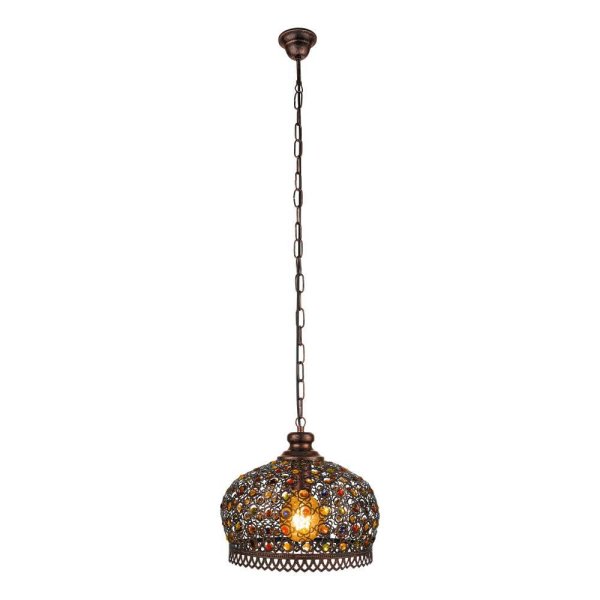 Jadida Ø33 Cuivre antique suspension De Eglo - Ce type d'éclairage peut créer un jeu de lumière chaleureux et invitant grâce à ses détails colorés, ce qui le rend parfait pour créer une atmosphère chaleureuse dans les salons, les salles à manger ou d'autres espaces communs où vous souhaitez un éclairage à la fois décoratif et fonctionnel.