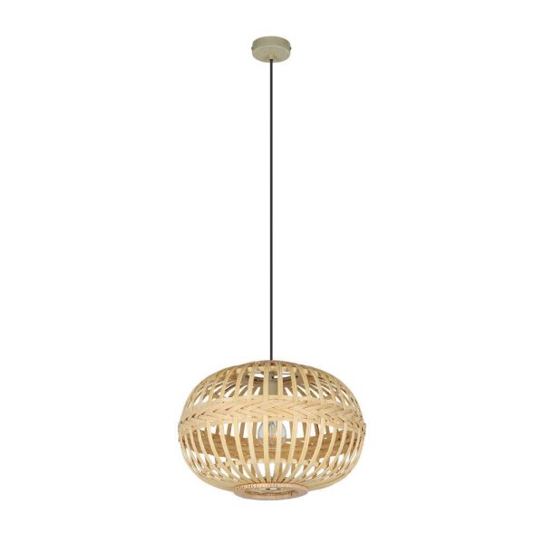 Amsfield Ø38 Nature suspension De Eglo - Cette suspension en rotin joliment tressé diffuse une lumière chaleureuse et naturelle qui crée une atmosphère accueillante dans la pièce.