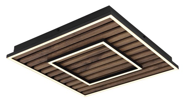 Woody 30cm Bois plafonnier De Globo Lighting - Takf&auml;stet som efterliknar akustikpanel i kombination med de mattsvarta detaljerna i metall bidrar med industriell k&auml;nsla till rummet.