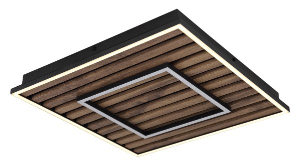 Woody 30cm Bois plafonnier De Globo Lighting - Takf&auml;stet som efterliknar akustikpanel i kombination med de mattsvarta detaljerna i metall bidrar med industriell k&auml;nsla till rummet.