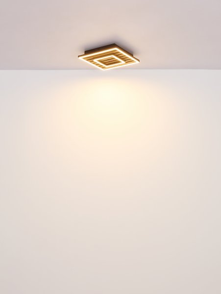 Woody 30cm Bois plafonnier De Globo Lighting - Takf&auml;stet som efterliknar akustikpanel i kombination med de mattsvarta detaljerna i metall bidrar med industriell k&auml;nsla till rummet.